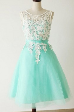 A-Line Short Blue White Lace Wedding Party Dresses Bridesmaid Dresses 3010093