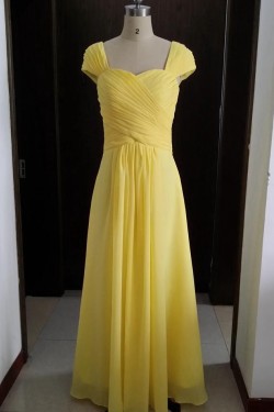 Cap-Sleeves Long Yellow Chiffon Wedding Party Dresses Bridesmaid Dresses 3010095