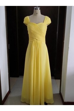 Cap-Sleeves Long Yellow Chiffon Wedding Party Dresses Bridesmaid Dresses 3010095