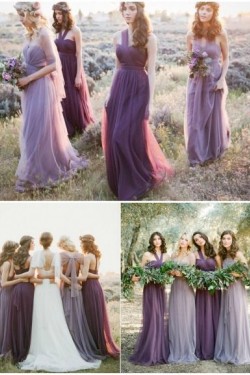 Long Purple Tulle Wedding Party Dresses Bridesmaid Dresses 3010096