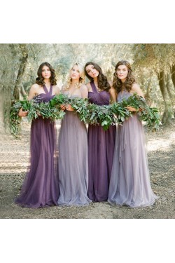 Long Purple Tulle Wedding Party Dresses Bridesmaid Dresses 3010096