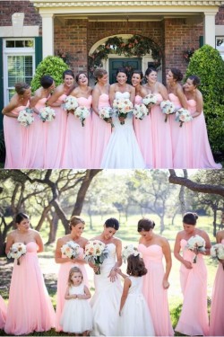 Long Pink Sweetheart Chiffon Wedding Party Dresses Bridesmaid Dresses 3010097