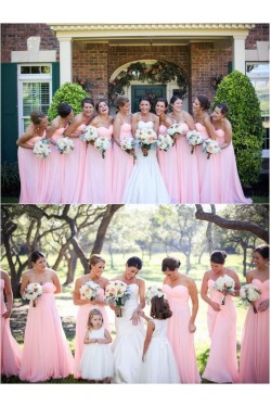 Long Pink Sweetheart Chiffon Wedding Party Dresses Bridesmaid Dresses 3010097