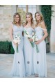 A Line Ruched Chiffon Pale Light Blue Bridesmaid Gowns Off the Shoulder Sweetheart Neckline Floor Length 3010098