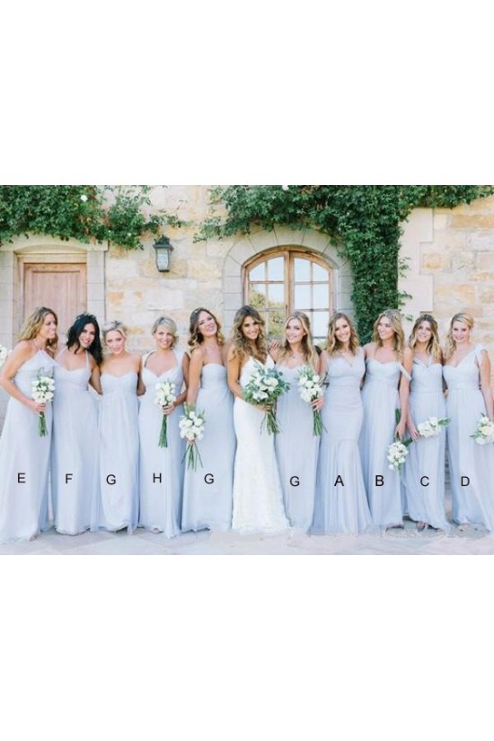 A Line Ruched Chiffon Pale Light Blue Bridesmaid Gowns Off the Shoulder Sweetheart Neckline Floor Length 3010098