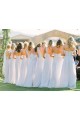 A Line Ruched Chiffon Pale Light Blue Bridesmaid Gowns Off the Shoulder Sweetheart Neckline Floor Length 3010098