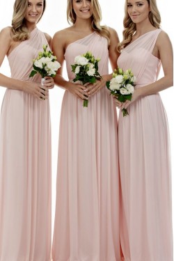 Long Pink One-Shoulder Floor-Length Wedding Guest Dresses Bridesmaid Dresses 3010101