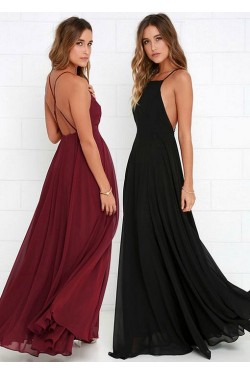 Spaghetti Straps Criss Cross Back Chiffon Long Wedding Guest Dresses Bridesmaid Dresses 3010106