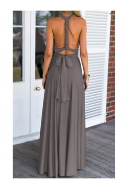 Grey V-Neck Chiffon Long Wedding Guest Dresses Bridesmaid Dresses 3010107