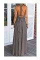 Grey V-Neck Chiffon Long Wedding Guest Dresses Bridesmaid Dresses 3010107