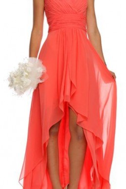 High Low Ruched Bodice Sweetheart Layered Coral Wedding Guest Bridesmaid Dresses 3010109