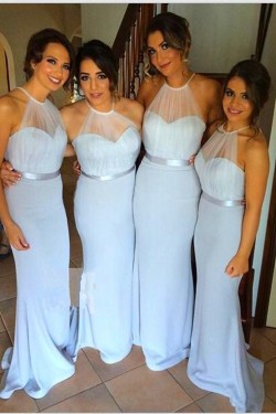 Long Blue Halter Wedding Guest Dresses Bridesmaid Dresses 3010115