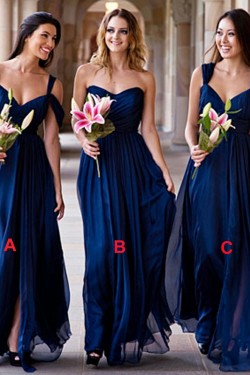 Long Blue Chiffon Wedding Guest Dresses Bridesmaid Dresses 3010117
