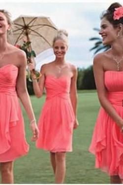 Short Coral Chiffon Wedding Guest Dresses Bridesmaid Dresses 3010119