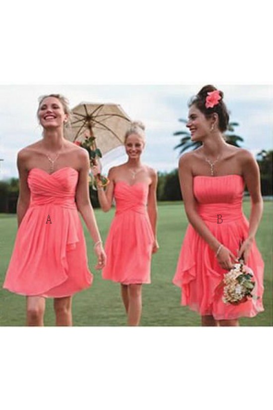 Short Coral Chiffon Wedding Guest Dresses Bridesmaid Dresses 3010119