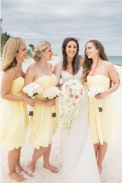 Short Strapless Yellow Chiffon Wedding Guest Dresses Bridesmaid Dresses 3010120