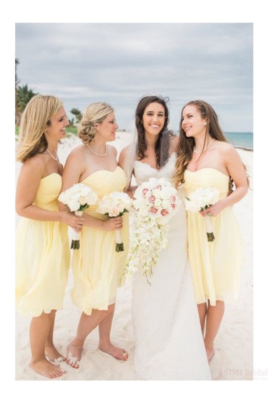 Short Strapless Yellow Chiffon Wedding Guest Dresses Bridesmaid Dresses 3010120