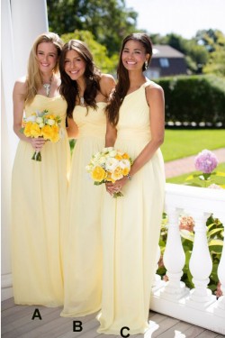 Long Yellow Chiffon Wedding Guest Dresses Bridesmaid Dresses 3010121