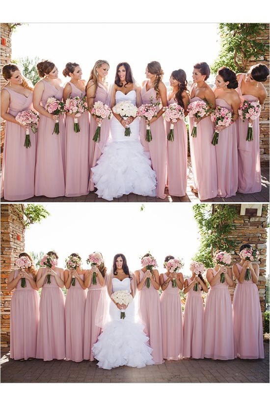 Pink One-Shoulder Floor-Length Chiffon Wedding Guest Dresses Bridesmaid Dresses 3010123 Pink One-Shoulder Floor-Length Chiffon Wedding Guest Dresses Bridesmaid Dresses 3010123