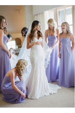 Floor-Length Sweetheart Chiffon Wedding Guest Dresses Bridesmaid Dresses 3010138