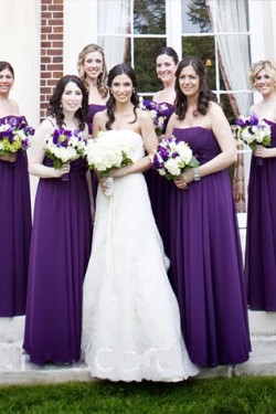 Empire Strapless Long Purple Chiffon Wedding Guest Dresses Bridesmaid Dresses 3010148