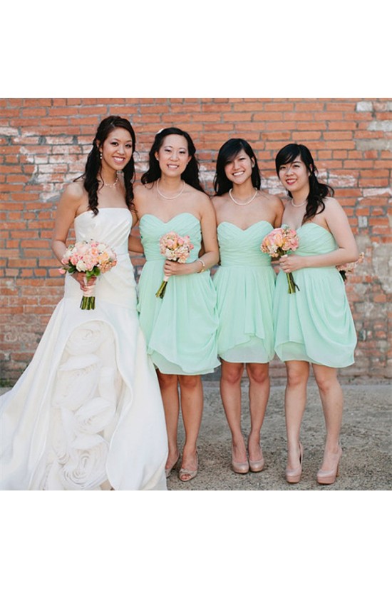 Mint Green Short Sweetheart Chiffon Wedding Guest Dresses Bridesmaid Dresses 3010160