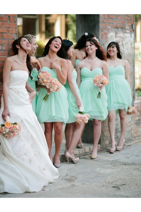 Mint Green Short Sweetheart Chiffon Wedding Guest Dresses Bridesmaid Dresses 3010160