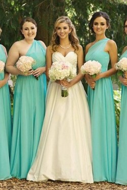 Mint Green One-Shoulder Long Chiffon Wedding Guest Dresses Bridesmaid Dresses 3010162