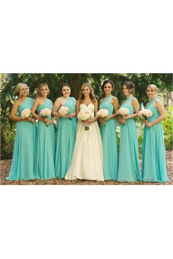 Mint Green One-Shoulder Long Chiffon Wedding Guest Dresses Bridesmaid Dresses 3010162