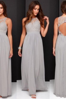 Grey Chiffon Lace Floor-Length Wedding Guest Dresses Bridesmaid Dresses 3010166