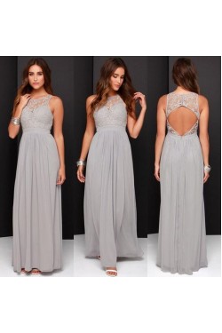 Grey Chiffon Lace Floor-Length Wedding Guest Dresses Bridesmaid Dresses 3010166
