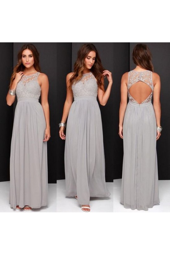 Grey Chiffon Lace Floor-Length Wedding Guest Dresses Bridesmaid Dresses 3010166 Grey Chiffon Lace Floor-Length Wedding Guest Dresses Bridesmaid Dresses 3010166