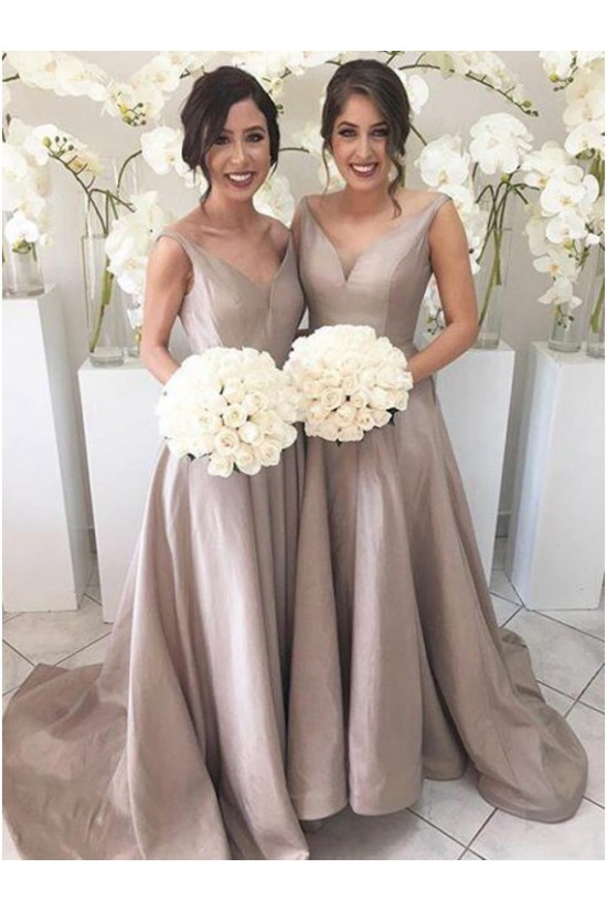 A-Line V-Neck Long Wedding Guest Dresses Bridesmaid Dresses 3010172