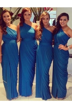 Sheath One-Shoulder Long Blue Wedding Guest Dresses Bridesmaid Dresses 3010177