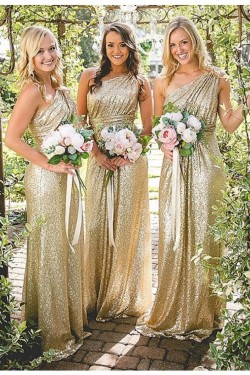 One-Shoulder Sequins Long Wedding Guest Dresses Bridesmaid Dresses 3010179