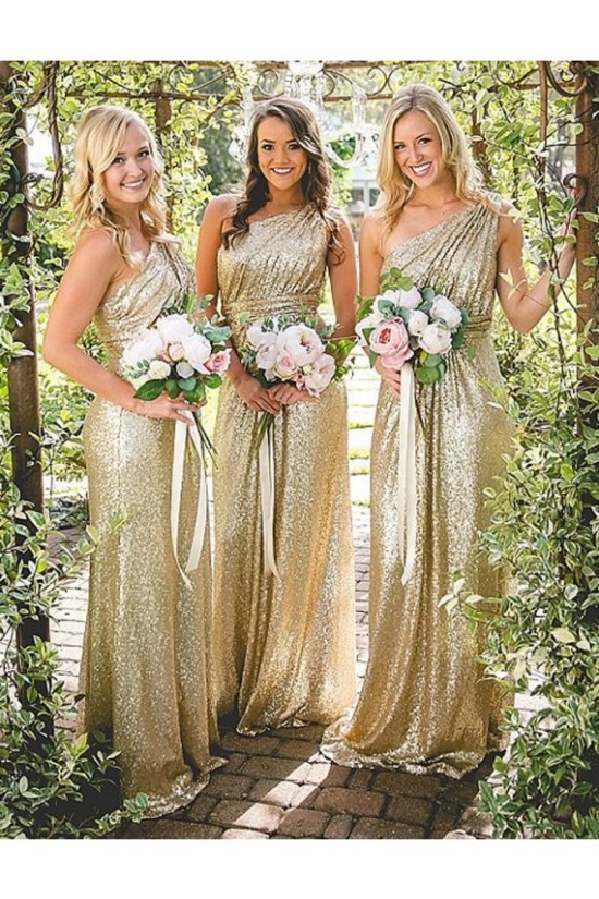 One-Shoulder Sequins Long Wedding Guest Dresses Bridesmaid Dresses 3010179