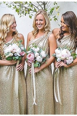One-Shoulder Sequins Long Wedding Guest Dresses Bridesmaid Dresses 3010179