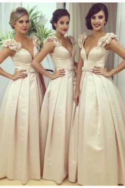 A-Line V-Neck Long Wedding Guest Dresses Bridesmaid Dresses 3010180