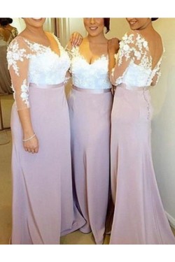 3/4 Length Sleeves V-Neck Lace Long Wedding Guest Dresses Bridesmaid Dresses 3010190