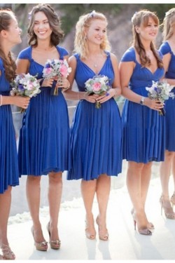 Short Blue V-Neck Knee Length Wedding Guest Dresses Bridesmaid Dresses 3010191