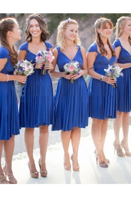 Short Blue V-Neck Knee Length Wedding Guest Dresses Bridesmaid Dresses 3010191
