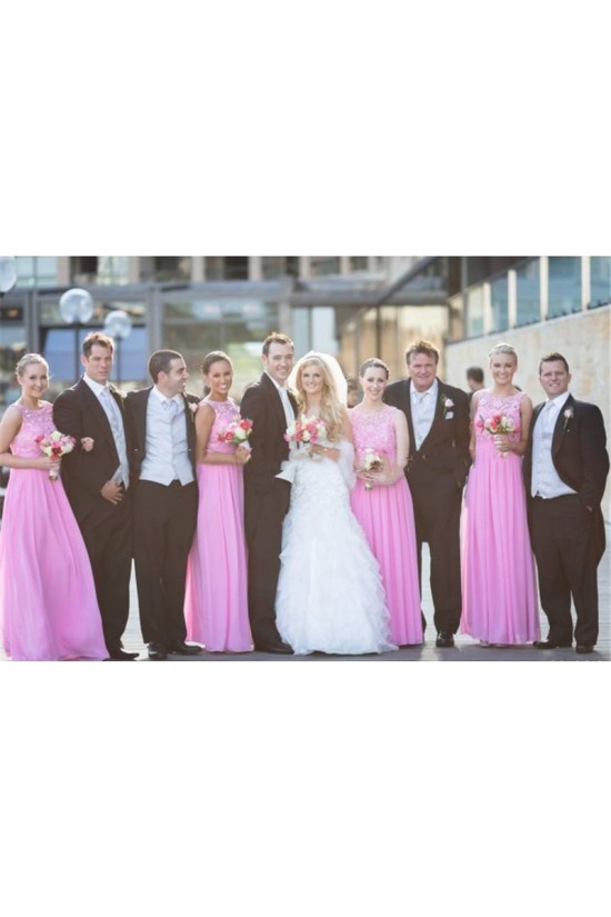 Long Pink Lace Chiffon Wedding Guest Dresses Bridesmaid Dresses 3010202