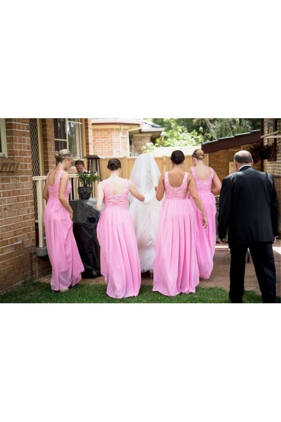 Long Pink Lace Chiffon Wedding Guest Dresses Bridesmaid Dresses 3010202