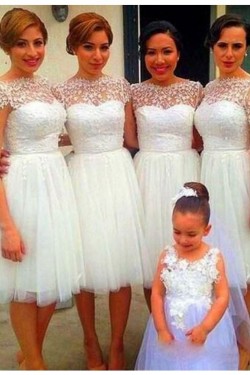 Cap Sleeves Lace Tulle Short Wedding Guest Dresses Bridesmaid Dresses 3010212
