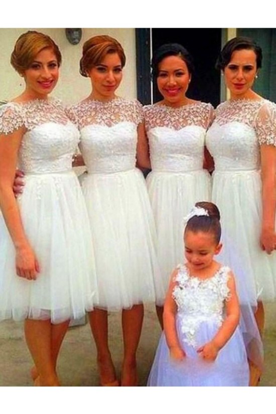 Cap Sleeves Lace Tulle Short Wedding Guest Dresses Bridesmaid Dresses 3010212