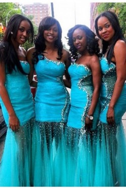 One-Shoulder Beaded Long Blue Wedding Guest Dresses Bridesmaid Dresses 3010216