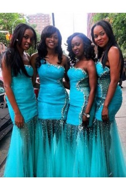 One-Shoulder Beaded Long Blue Wedding Guest Dresses Bridesmaid Dresses 3010216