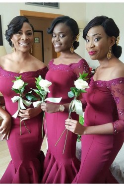 Mermaid 3/4 Length Sleeves Long Wedding Guest Dresses Bridesmaid Dresses 3010218