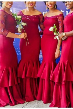 Mermaid 3/4 Length Sleeves Long Wedding Guest Dresses Bridesmaid Dresses 3010218