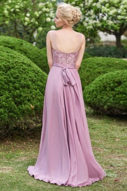 A-Line Lace Chiffon Illusion Neckline Long Wedding Guest Dresses Bridesmaid Dresses 3010219